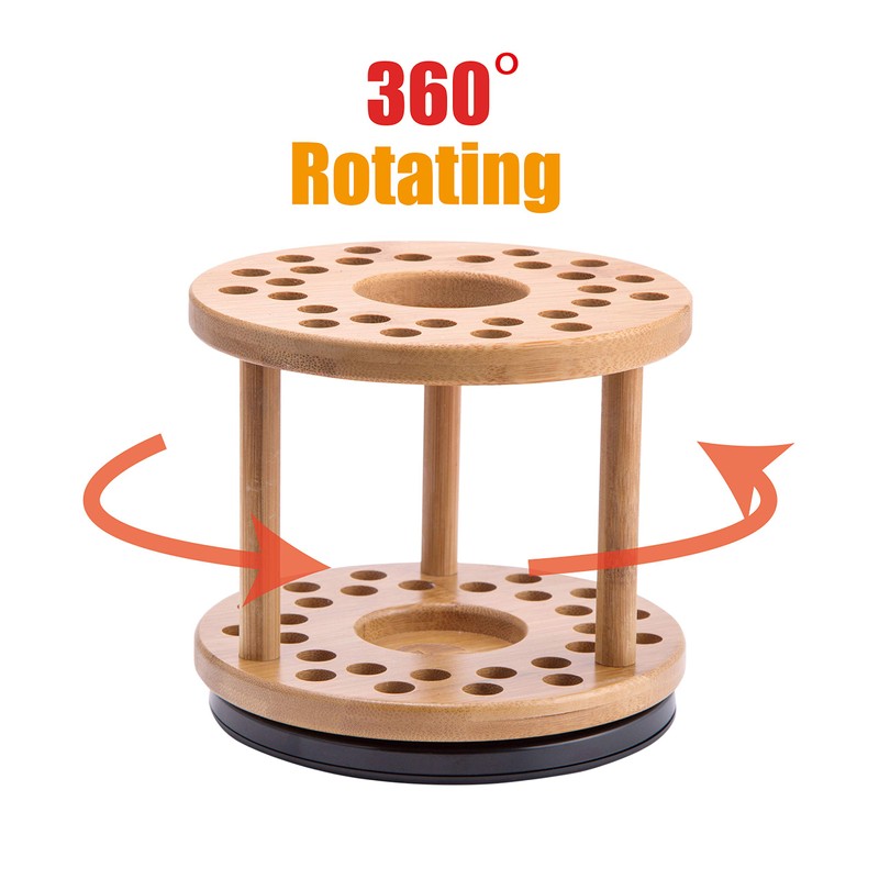 JackCubeDesign 360 Rotating Bamboo Watercolor Paint Brush Holder Water Coloring