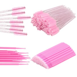 200PCS Disposable Mascara Wands Eyelash Brush and Micro Applicator Brush , Makeup Applicators Brushes Tools Kit for Eyelash Extension Pink