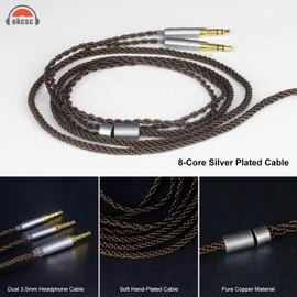 okcsc Replacement Upgrade Cable for Denon AH-D600 AH-D7200 AH-D7100 AH-D9200 AH-D5200 Headsets,8 Core OFC Audio Cable Dual 3.5mm Headphone Output Cable for Stock 4 Feet Length 3.5mm Plug