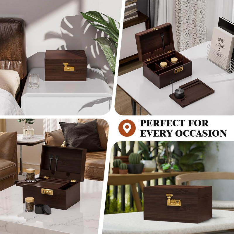 promitop Bamboo Storage Box with Lid and Lock - Wooden