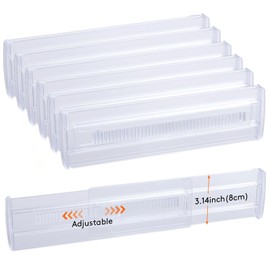 6 Pack Drawer Dividers, 3.2" High Expandable from 11.2-20" Adjustable Drawer Organisers,Clear Plastic Drawers Separators for Clothing, Kitchen Utensils and Office Storage