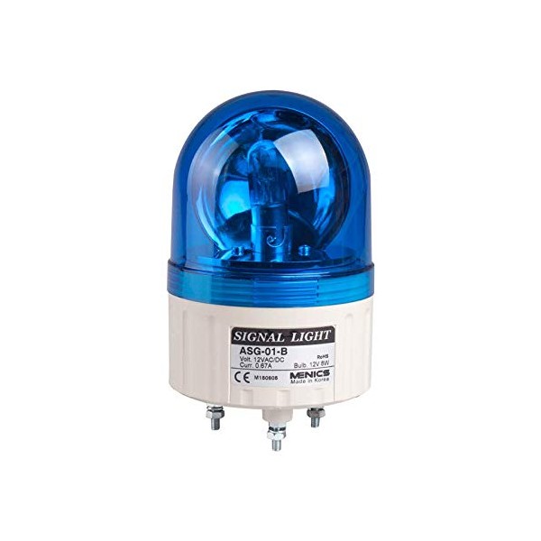 ASGB-01-B, Beacon Rotating Light, 86mm Blue Lens, 80dB Sound, Stud