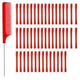 48 Pieces Perm Rods for Short Hair, Perming Kit, Perm Rods for Short Hair, Perming Rod With Steel Pintail Comb Rat Tail Comb for Hairdressing Styling Supplies (0.2 Inch, Red)