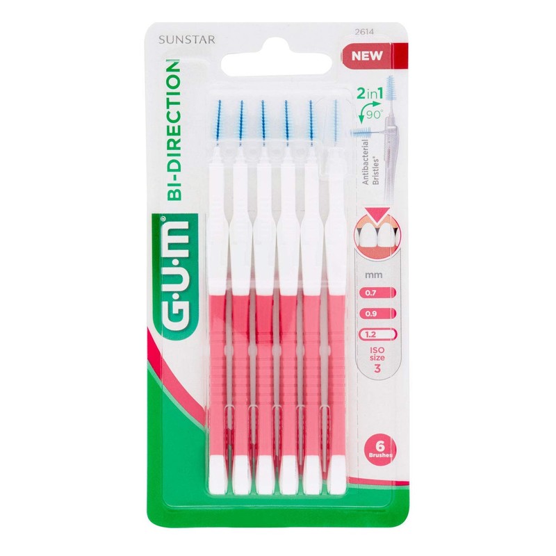 GUM Bi-Direction Interdental Brushes Pack of 6 1.2 mm Pink