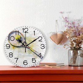 Tennis Wall Clock Battery Operated Non Ticking Silent Quartz Analog Rustic Farmhouse Round Clock Retro Decor for Home Kitchen Living Room Bathroom