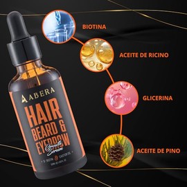 Abera Suero para Crecimiento del Cabello con Aceite de Ricino y Biotina, Aceite para Cabello, Barba y Pestañas, Tratamiento Natural Anticaída para Hombres y Mujeres (50ml)