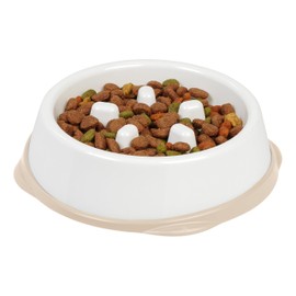 IRIS USA 2-Cup Slow Feeder Dog Bowl, Anti-Choking & Anti-Slip, Puzzle Bowl for Healthy Digestion, Slow Eating Dog Bowl for Long Snouted Dogs, Cats & Pets, BPA-Free, PVC-Free, White/Beige