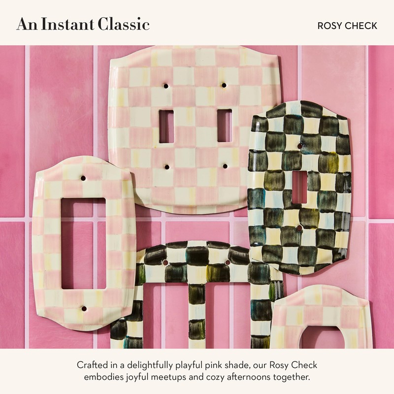 MACKENZIE-CHILDS Enamel Switch Plate, Light-Switch Cover, Single Toggle, Pink-and-White Rosy