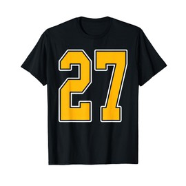 Gold and White Sports Number 27 Jersey Uniform Player T-Shirt
