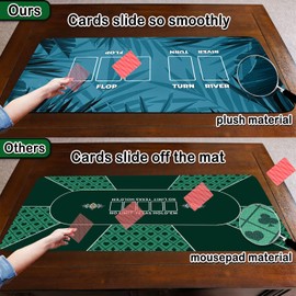 LENGAMPLAY Poker Mat, 4-6 Players Texas Holder Poker Rubber Mat - 35" x 16” Foldable Poker Topper with 4pcs Non-Slip Coasters for Tables in Zipper Storage Bag