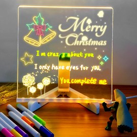 LED Note Board with Colors, Lighted Acrylic Dry Erase Board, Acrylic Message Board, Illuminated Acrylic Note Board with Colors Notepad with Adjustable Stand and 7 Pens (15 X 15)