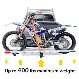 MaxxHaul 50711 Aluminum Motorcycle Carrier – Hitch Mount Dirt Bike Rack with Loading Ramp, 400 lb Capacity, Fits 2” Hitch Receiver, Lightweight & Rust-Resistant