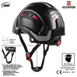 HEARMOR ABS Helmet with Visor, EN 397, Black with Tinted Visor, Adjustable Ratchet System