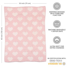 Living Textiles Living Textiles Pink Hearts Chenille Soft Baby Blanket Reversible Premium Cozy Fabric for Best Comfort - for Infant,Toddler,Newborn,Nursery,Girl,Throw,Crib,Stroller,Gift, Pink Hearts 40x30