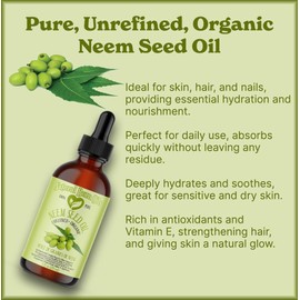 Neem Oil, 236ml, Organic, Cold-Pressed, Vitamin E & Essential Fatty Acids, Ideal for Moisturizing Skin, Hair Care. Natural Born Oils.