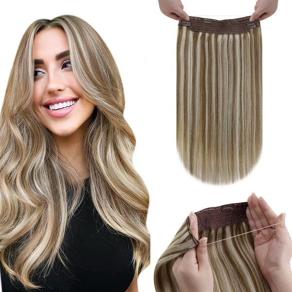 LaaVoo Secret Real Hair Extensions with Invisible Wire, Highlighted Golden