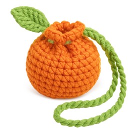 Cute Tangerine Shaped Coin Purse, Mini Crochet Drawstring Bags Handmade Knitting Fruit Change Pouch Orange Earbuds Protective Case for Women Girls