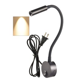 LEDSONLINE Black Reading Lamps LED Wall Mounted Study Reading Light for Bed Headboard Gooseneck US Plug Corded-Electric Sconce Lamp Spot LED AC85-265V(3000K Warm White)