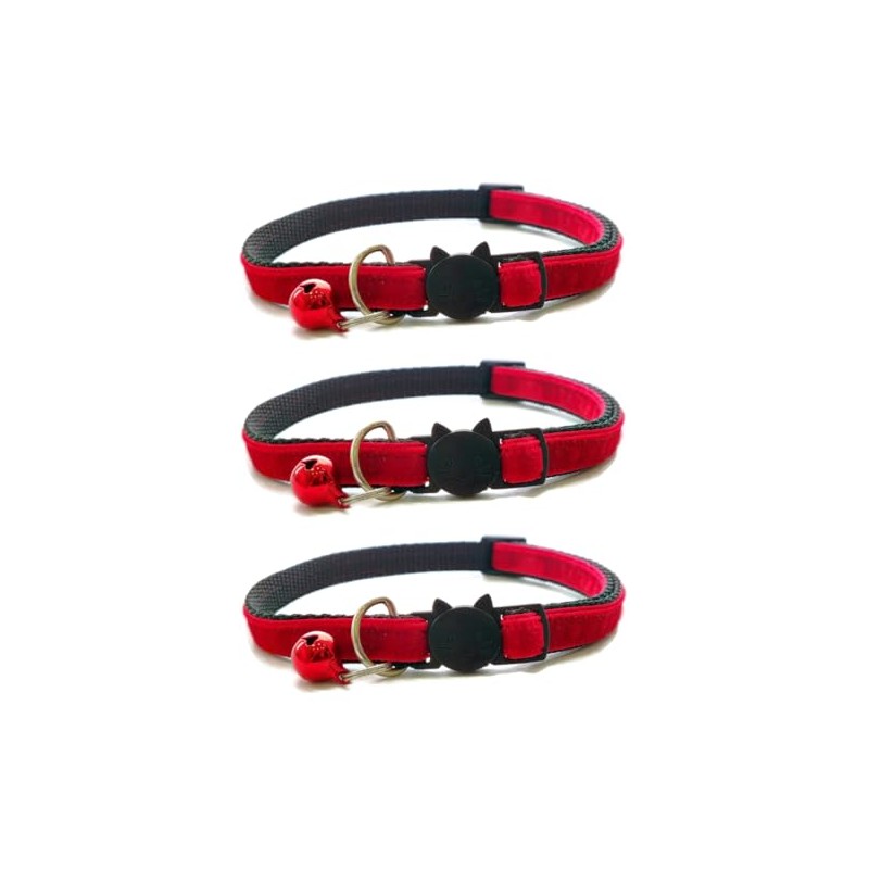 Velvet Cat Collars with Bell. Safe Breakaway Quick Release Buckle.