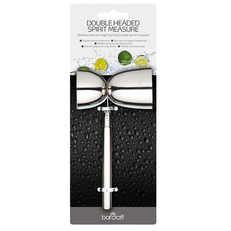 BarCraft Cocktail Jigger Spirit Measure with Dual Alcohol Measure, Stainless
