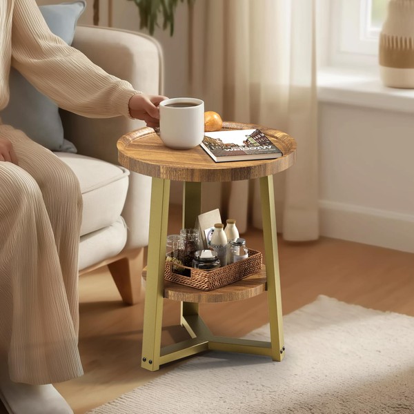 PPAMAPIC Round End Table, 2 Tier Side Table with Storage