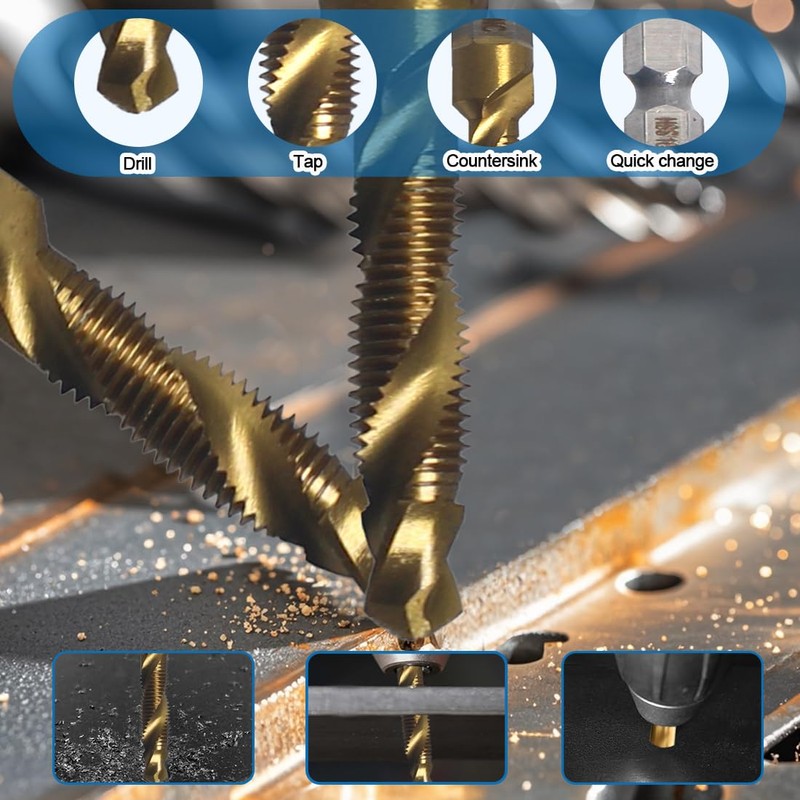 HSS Drill Tap Bit Set 13pcs,BeQell SAE/Metric Combination Drill Tap