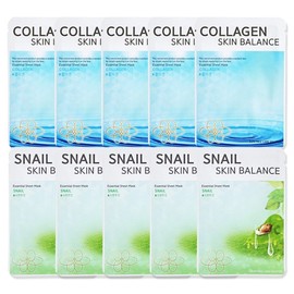 Sumi Mask Pack Snail (5 Sheets) + Collagen (5 Sheets) Essence Disposable High Moisture High Hydration Nourishing Skin Soothing Cooling / 수미 마스크팩 달팽이 5장+콜라겐 5장 에센스 일회용 고보습 고수분 영양 피부 진정 쿨링
