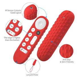 Hi Color Silicone Case Cover for Google TV Streamer 4K 2024 Remote Control GY3LE Protective Cover with Lanyard (red)