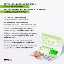 Vitayes SOS Tea Tree Oil Roller, Vitamin B5, Against Acne Stains, Scratches, Skin Inflammations, Soothing Roll-on Pen, Pimples, Blemished Skin, Vegan, Repairing, Against Skin Redness, 10 ml