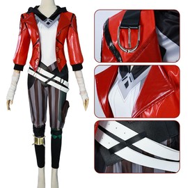 XINVOQFG Arcane Vi Cosplay Costume Red Uniform Outfit Unisex Costume Suit (Red+WIG, S)