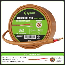 Syston 18/2 Thermostat Doorbell HAVC Heating Control Cable Wire, 100% Solid Copper Conductors CL3R/FT4/CMR Riser-Rated UL/ETL Listed, UV Resistant RoHS for Indoor/Outdoor Low Voltage Applications Use