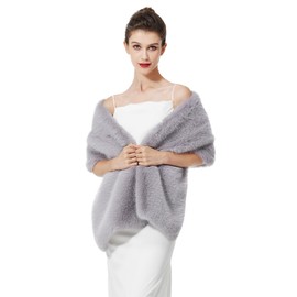 BEAUTELICATE Women's Faux Fur Stole Scarf Warp Bridal Jacket Faux Fur Bridal Scarf Bridal Stole for Bride Evening Dress Winter Wedding Festive, gray