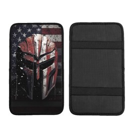 indokyeyqaz Universal Car Center Console Cushion Pad, American Flag Gladiator Mask Soft Waterproof Car Center Console Cover Auto Armrest Seat Box Cover Protector for Most Vehicle SUV Truck Car