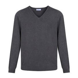 Trutex Plain V Neck Jumper, 100% Cotton, Unisex, Standard Fit, Long Sleeve Kids School Jumpers (9-10 Years, Marl Grey)