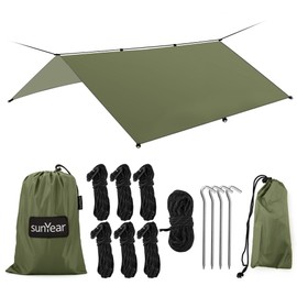 Hammock Rain Fly Tent Tarp Provides Effective Protection Against Rain, Snow. 32ft Long Ridgeline. Big 9.8x9.5ft Durable, Waterproof 210D Oxford. 6 Reflective Guy Lines, 2 Stuff Sacks. Easy Assembly