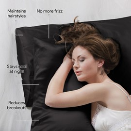 Maple&Stone Satin Pillowcase for Hair and Skin, Pillow Cases with Envelope Closure, 2 Pack Soft Pillow Cover Black, Standard 20"x26"