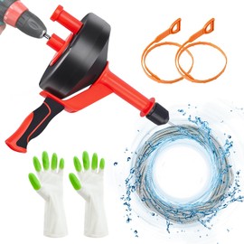 Annisport Drain Auger,43ft Drain Snake with Drill Attachment, Toilet Auger Plumbing Snake Clog Remover for Kitchen Bathroom Shower Sink - Red