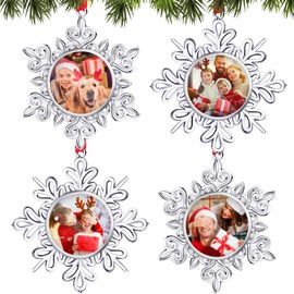 jetec Metal Christmas Tree Frames - Snowflake Hanging Keepsakes with Photo Frame Insert for Xmas(4 Pieces)