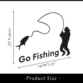 GO FISHING Black Car Sticker, Fishing Sticker, Car Sticker, for E-Bikes, Motorcycles, Waterproof, Colourfast, Outdoor Car Sticker (1 Piece, 14 cm x 11 cm)