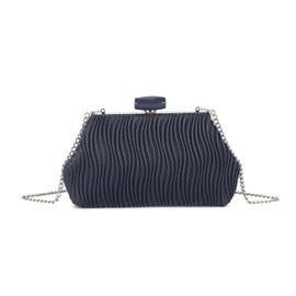 LeahWard Evening Clutch Purse, Pleated Design with Silver Chain Strap, Women's Party Bag, Cross Body Bags (Navy)