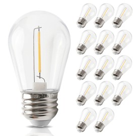 Seentech 15 Pack S14 LED String Light Bulbs E26 Medium Base 1W (11 Watt Equivalent) Shatterproof & Waterproof, 2700K Warm White Replacement Bulb Choice for Patio Garden String Lights & Home Decor