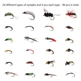 Bassdash Fly Fishing Fly Set Trout Bass Fishing with Fly Box 36/64/72/76/80/96 Pieces with Dry Flies/Wet Flies, Nymphs, Streamers, Poppers