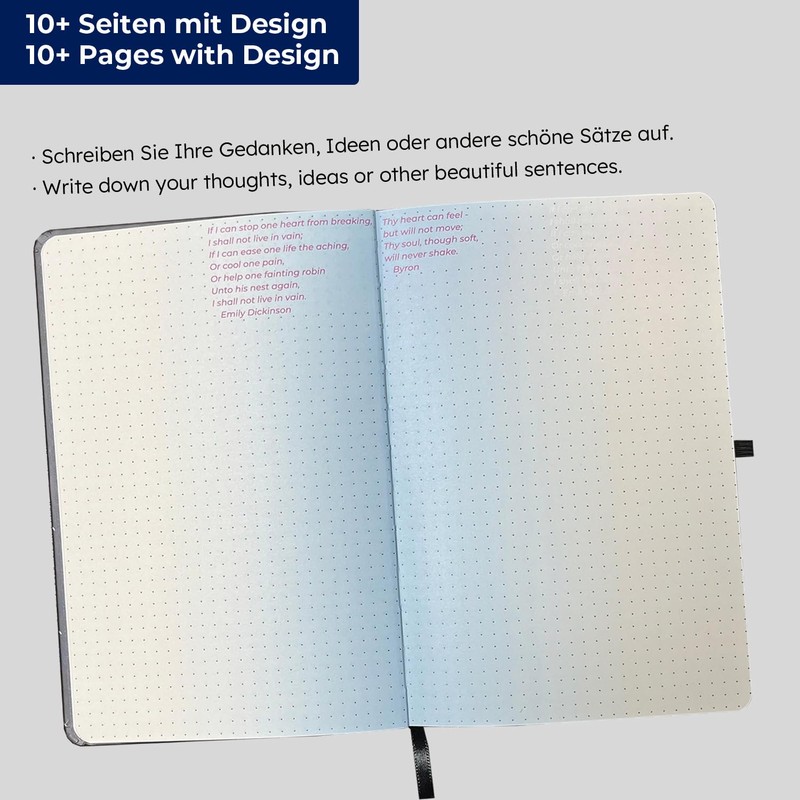 Blueme Notebook A5 Dotted, Bullet Journal Book "Lebensmut", 192 Pages