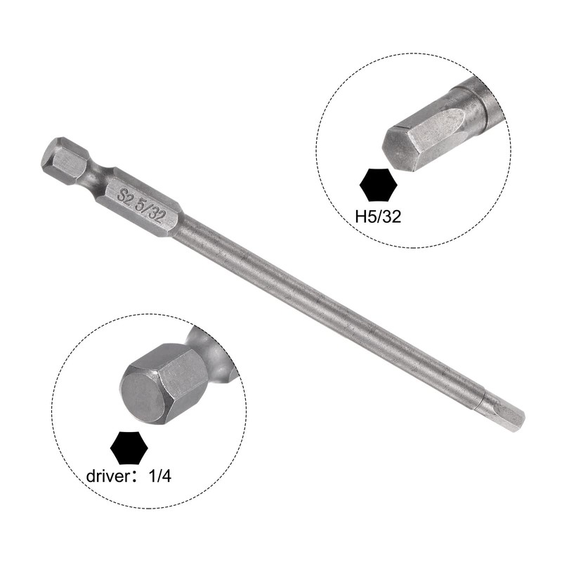 HARFINGTON 5pcs 5/32" Hex Screwdriver Bit SAE 1/4" Hex Shank