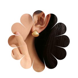 Inilbran Boho Sea Shell Earrings Gold Scallop Shell Studs Earrings Vintage Clam Seashell Earrings Minimalist Scallop Beach Shell Earrings Jewelry for Women and Girls