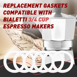 6 Pcs Gasket Seal Rings for Bialetti Moka Express Dama 3/4 Cups - Spare Food Grade Silicone Sealing Rings for Aluminium Stovetop Coffee Maker Pots (Better Than Rubber)