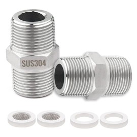 2 pieces 1/2 inch shower hose adapter, stainless steel double nipple shower hose connector, extension, thread fitting adapter with 1 x bubbler sink aerator filter element, 1 x seals