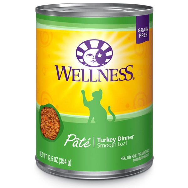 Wellness Complete Health Grain Free Canned Cat Food, Turkey Dinner Pate, 12.5 Ounces (Pack of 12)