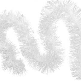 Allgala White Tinsel Garland, 50 Feet Christmas Metallic Foil Tinsel Garland Decoration for Holiday Tree Walll Rail Home Office Event Fall Thanksgiving Decoration