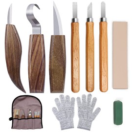 10Pcs Wood Carving Kit, Beginner Set With Resistant Gloves, Spoon & Whittling Knife, Sandpaper for Woodworking